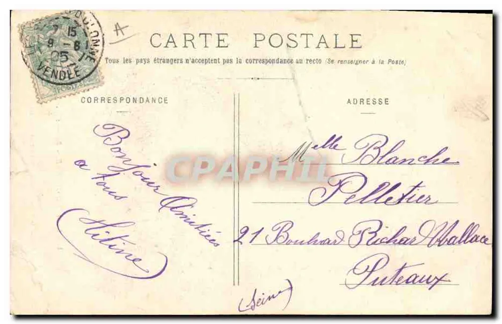 Les Sables-d'Olonne — Réconciliation finale — Imprimé sur la carte, éditeur : Plaques Jouglà, n° 1203 - Verso
