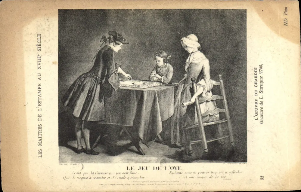 Das Spiel der Gans — Das Werk von L. Surugue (1745) — Kupferstich von L. Chardin, veröffentlicht von ND Plot - Vorderseite