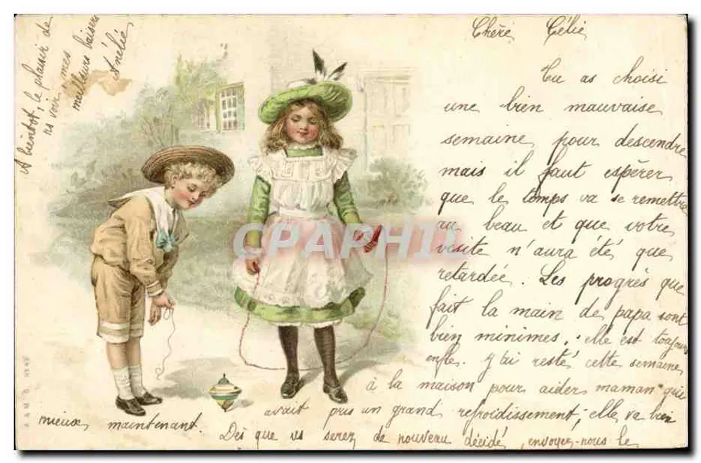 Crianças brincando com um pião — ilustração — editor desconhecido, n° 1749 - Frente