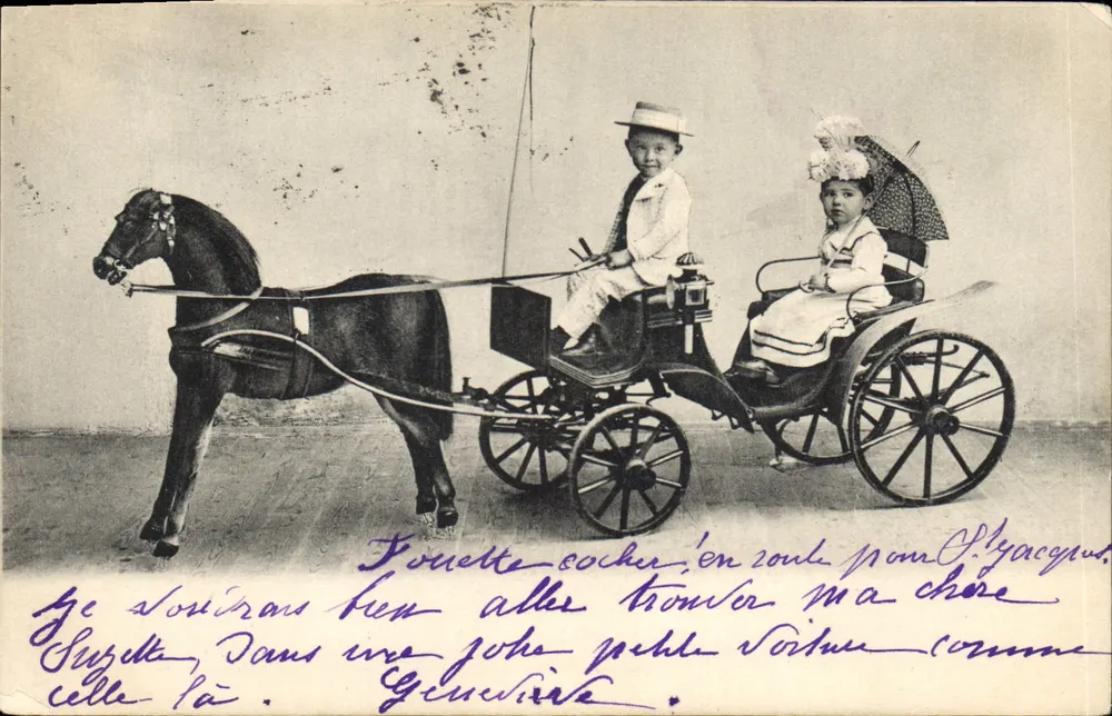 Dois crianças em um carruagem a cavalo — Série 1115 — Editor não identificado - Frente