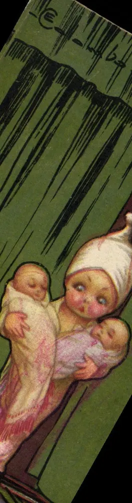 Mère tenant deux bébés sous la pluie — illustration signée 'Ceylambbe' — éditeur 'Imprime en Italie' sur le verso - Vorderseite