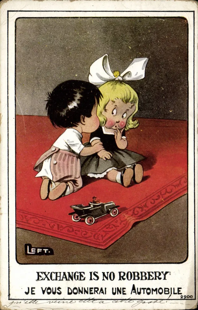 Kinder spielen mit einem Auto — Links. — n°2900 - Vorderseite