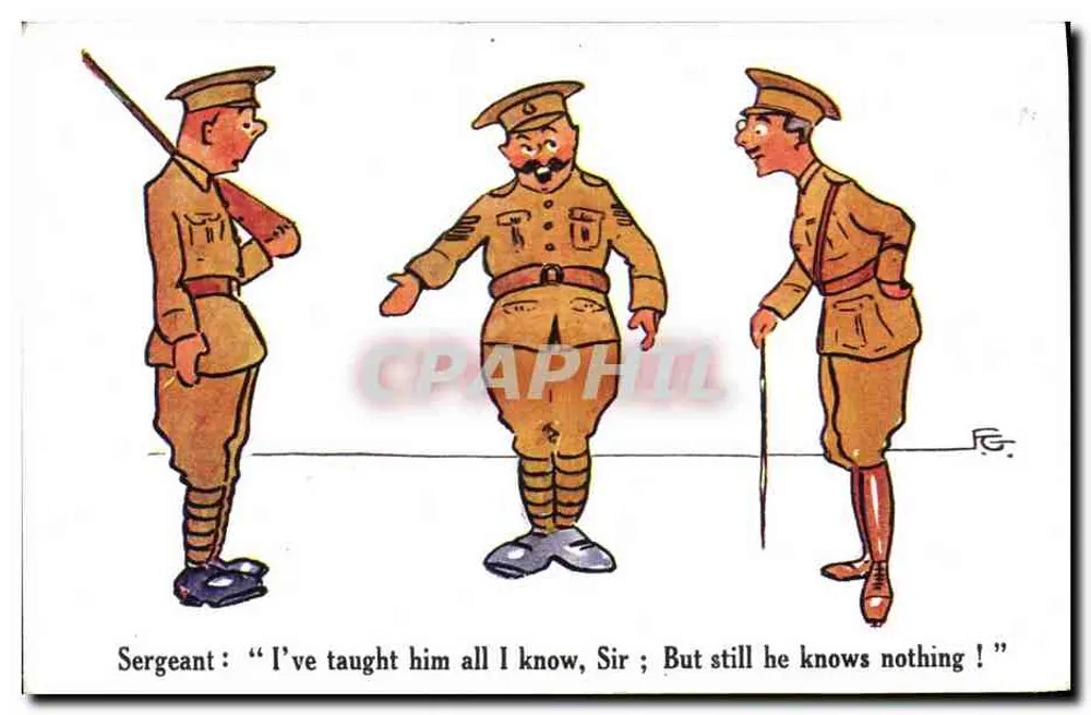 Três soldados britânicos — caricatura militar — J. Salmon & E. Mack, Londres - Frente