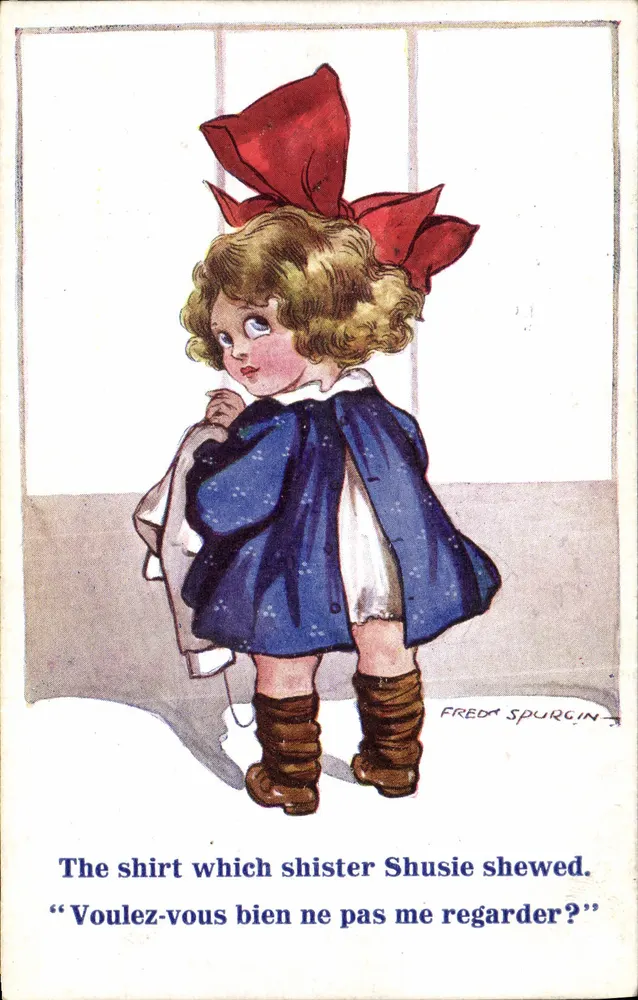 Kleine Mädchen mit großem rotem Schleifchen — Freda Spurgin — Inter-Art Co. 'ONE-NINE-SEVEN' Series - Vorderseite