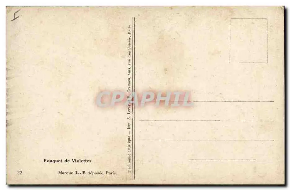 Arranjo de Violetas — Imp. A. Lévy, Paris — n° 22 - Verso