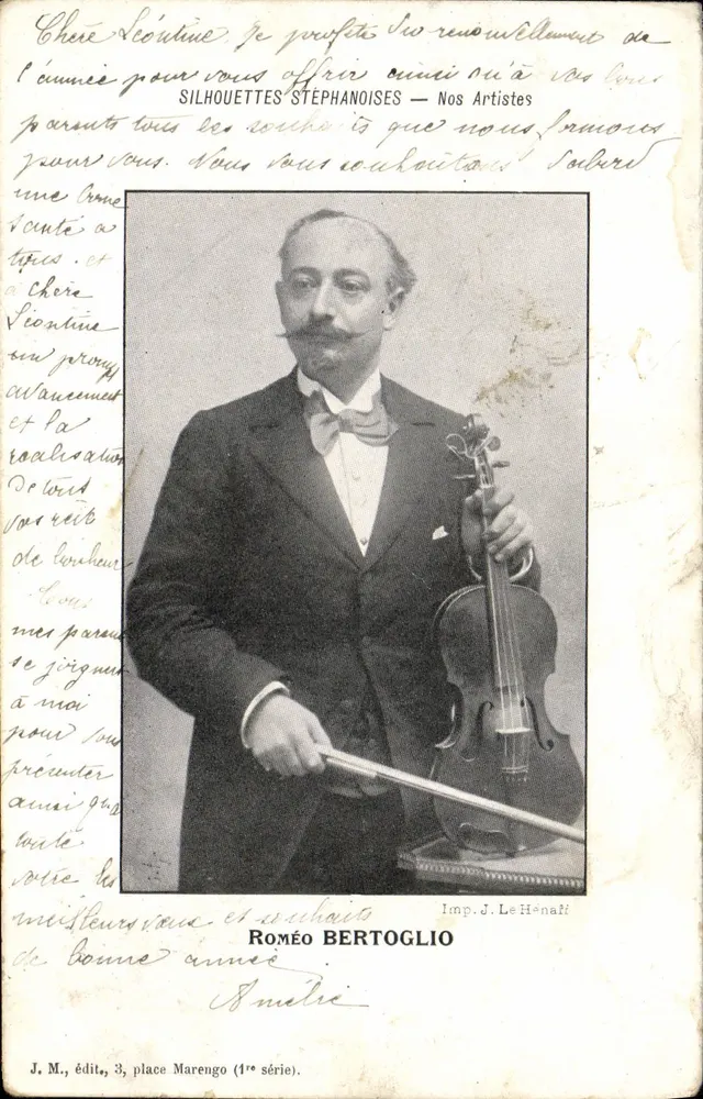 Roméo Bertoglio — Violinista — Silhuetas Stéphanoises, 1ª série, Imp. J. Le Hénati - Frente