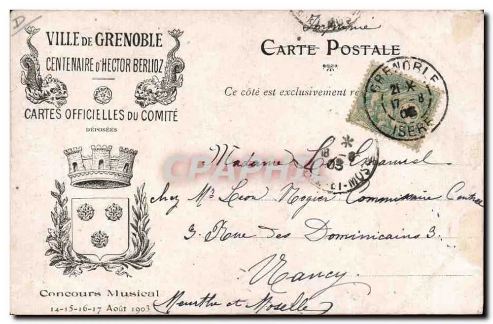 Hector Berlioz — portrait gravure — Grenoble, Imp. Vallier, n° série non visible - Rückseite
