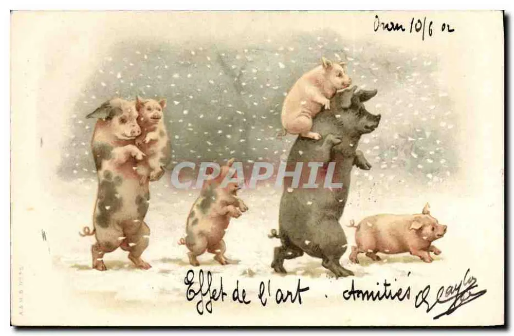 Porcos na neve — efeito da arte — editor A. Aub 7950 - Frente