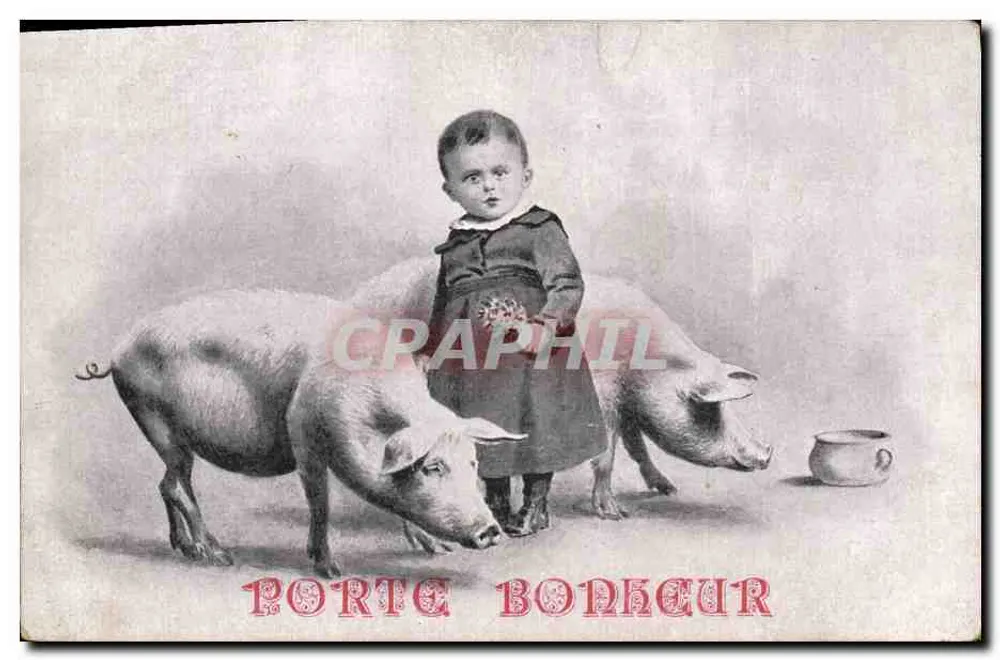 Criança com dois porcos — PORTA DA FELICIDADE — editor não visível - Frente