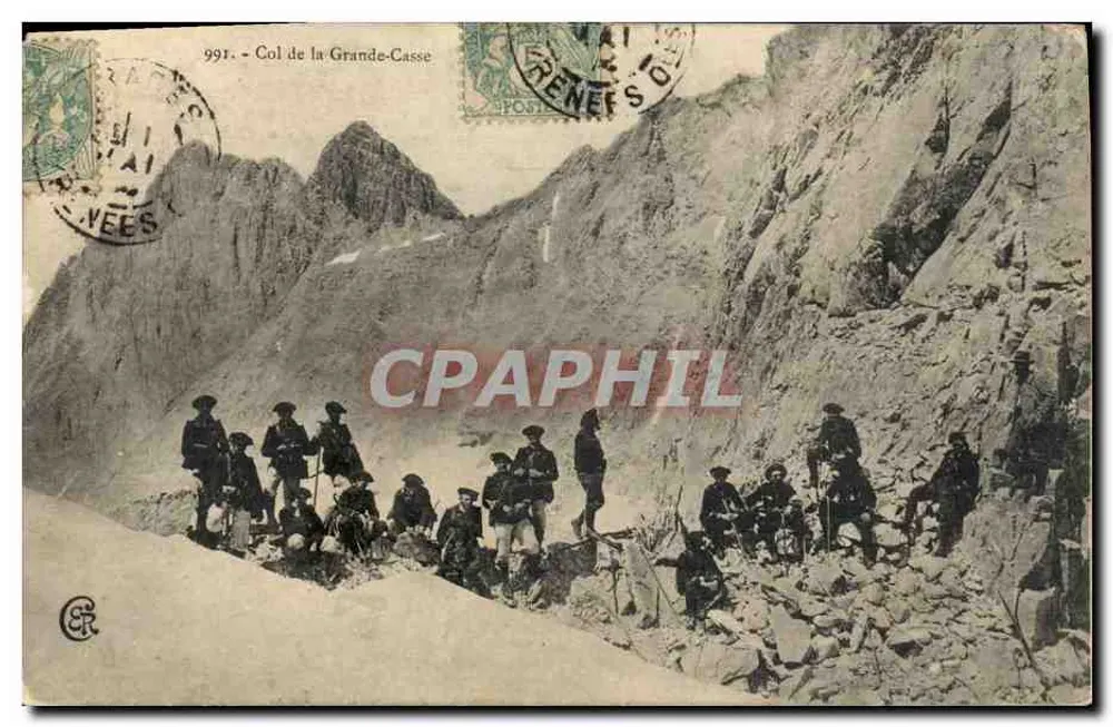Col de la Grande-Casse — Bergblick mit Soldatengruppen — Verlag CER, Nr. 991 - Vorderseite