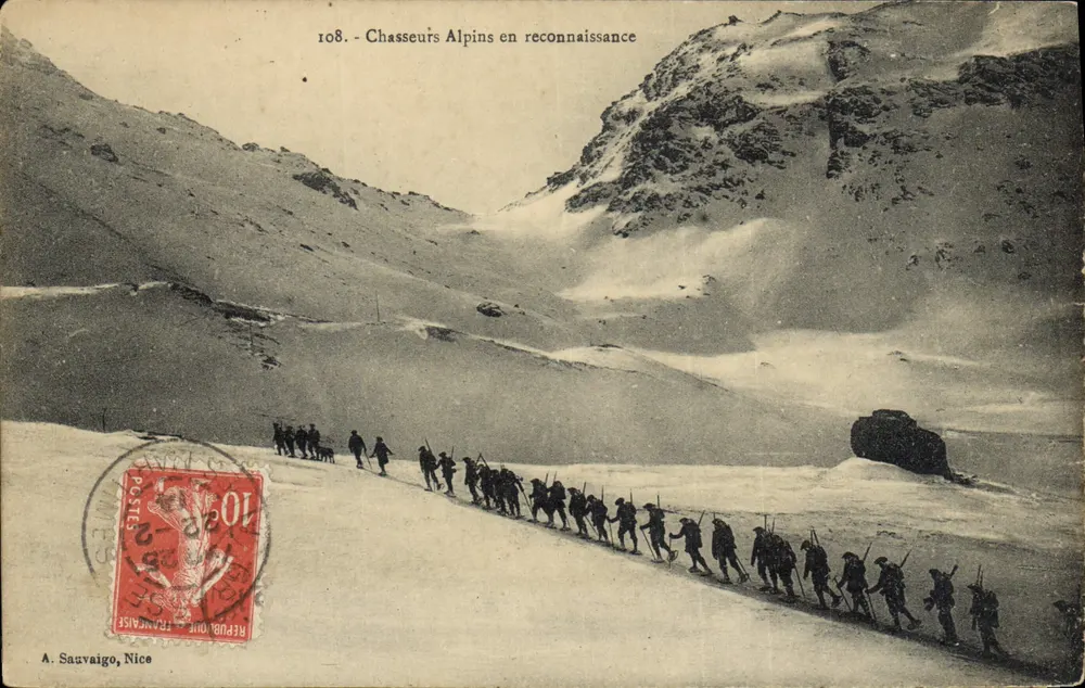 Chasseurs Alpins en reconnaissance — A. Sauvaigo, Nice — n° 108 - Recto