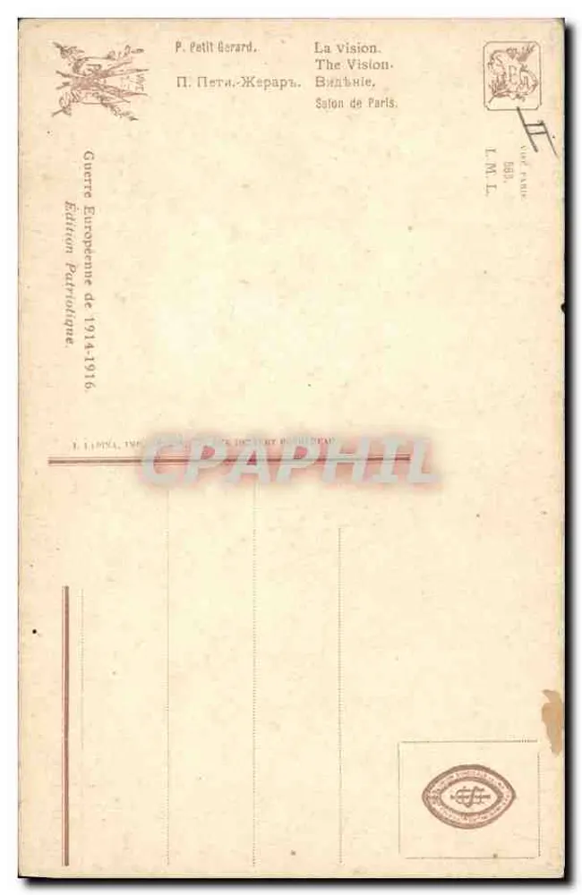 Soldado na floresta — visão — P. Petit-Gerard, Edição Europeia de 1914-1916 - Verso