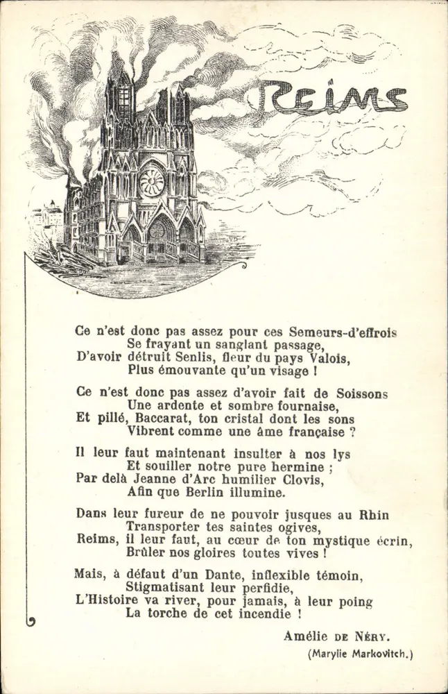 Reims — Catedral Nossa Senhora — poema de Amélie de Néry - Frente