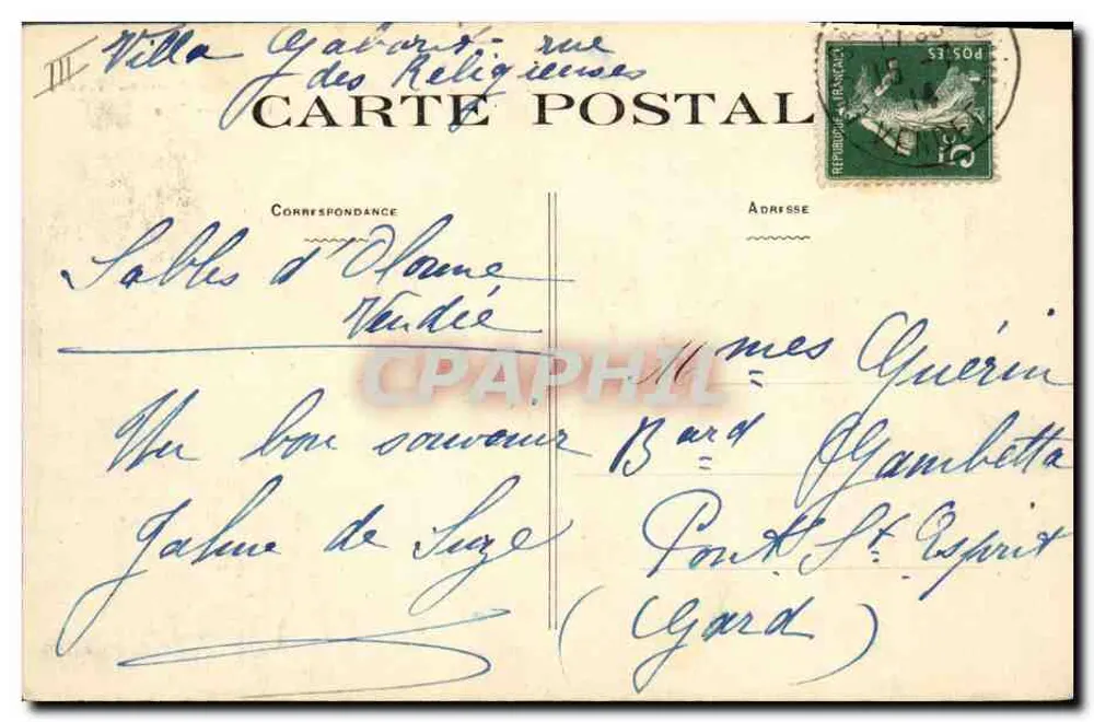 Les Sables-d'Olonne (Vendée) — Um Alegre Trio — editor desconhecido, número de série não visível - Verso