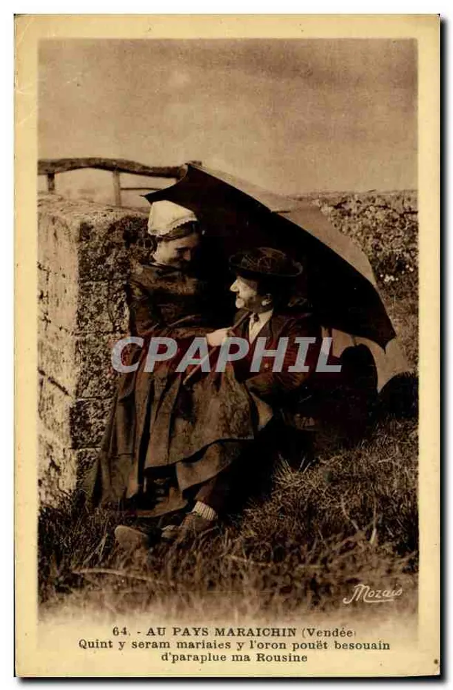 No País dos Horticultores (Vendée) — Duas mulheres sob um guarda-chuva — J. Mozaus, n°64 - Frente