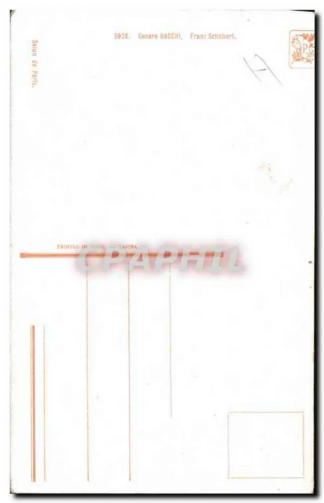 Franz Schubert — Malerei nach einem Werk von Cosaro Bacchì — Verlag Cosaro Bacchì, Nr. 5928 - Rückseite