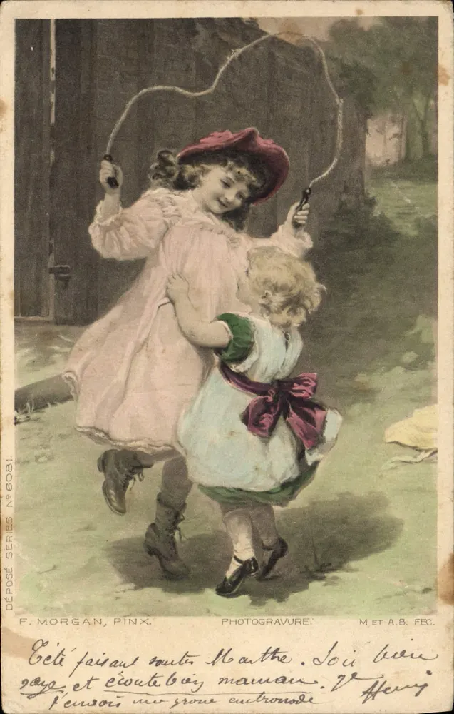 Dois crianças brincando com corda — F. Morgan, Pinx, série N°6081 - Frente