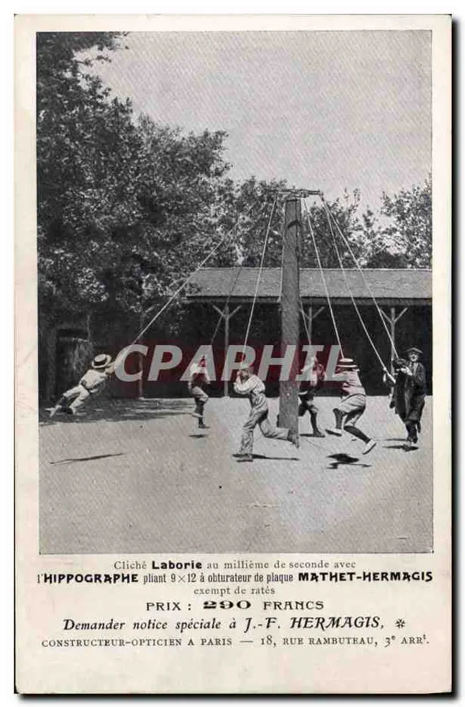 Crianças brincando com o hippographe — propaganda para o aparelho fotográfico — J.-F. Hermagis, Paris - Frente