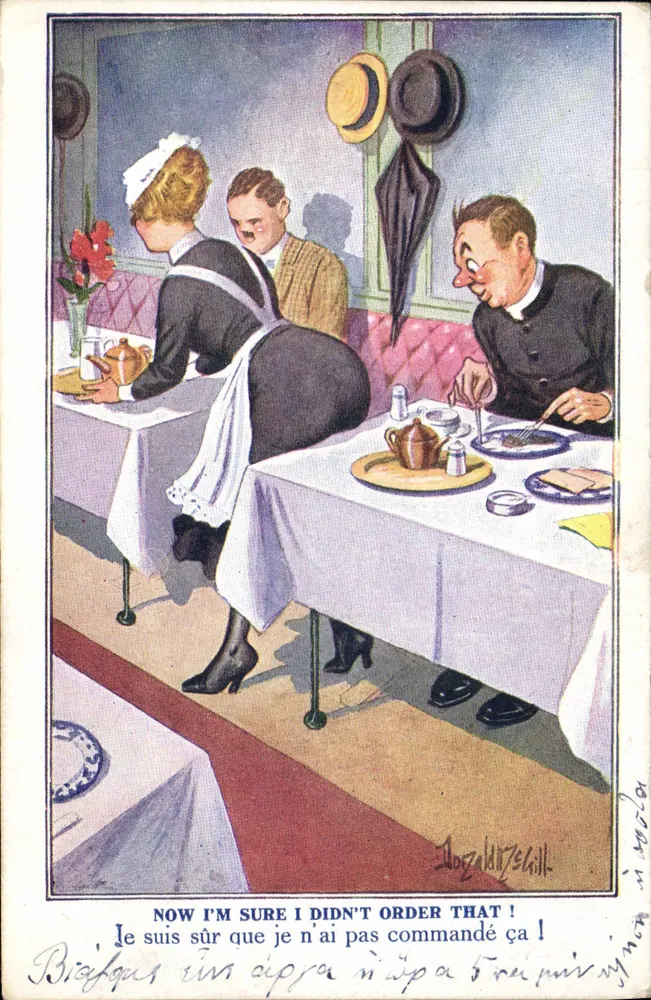 Restaurant-Szene — Karikatur — Inter-Art Co., 'Comique' Serie Nr. 2930 - Vorderseite