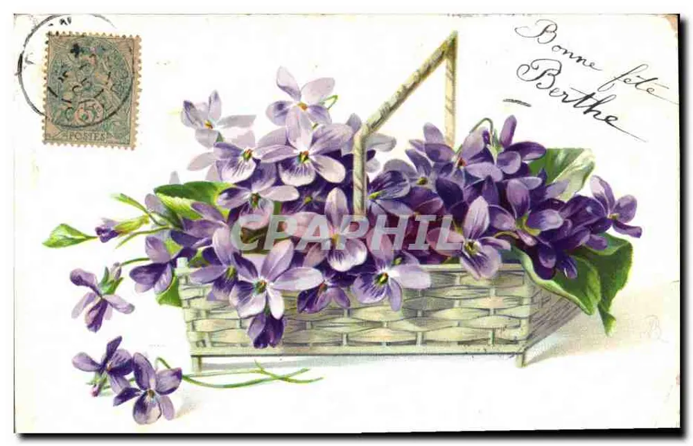 Violetas em um cesto — Carta postal de PLOMBIÈRES-LES-BAINS — editor não identificado - Frente