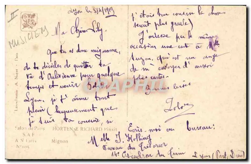 Mulher com mandolina — paisagem alpina — editor A. Noyer, N°105 - Verso
