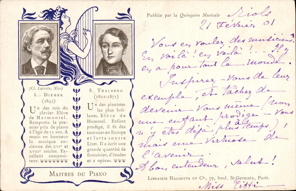 Mestres do Piano — L. Diémer e S. Thalberg — Publicada pela Quinzaine Musicale - Frente