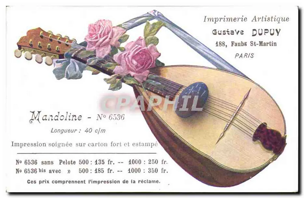 Mandoline — Nr. 6536 — Künstlerdruckerei Gustave DUPUY, 188, Faubourg St-Martin, PARIS - Vorderseite