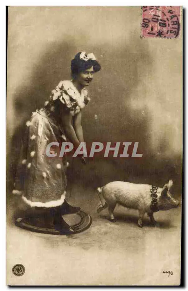 Frau mit Schwein — Zirkusszene — Oranotypie A. Sieglinz, Berlin - Vorderseite