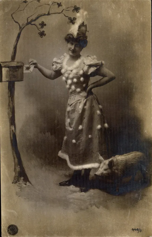 Frau im Bühnenkostüm mit einem Wildschwein — Verleger Oramotyde, n° 1449/3 - Vorderseite