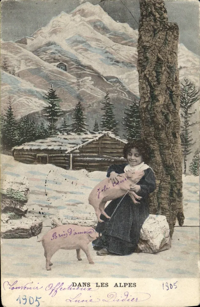 Mädchen mit Cochonnet — in den Alpen — Lucie Didier, Nr. 1905 - Vorderseite