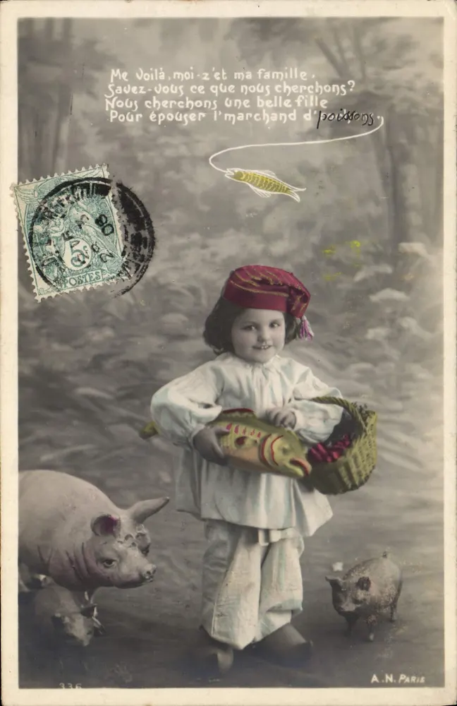 Bambino con maiali — A.N. PARIS — n°336 - Recto
