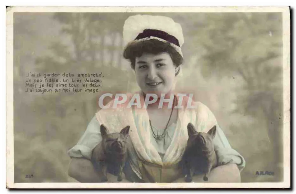 Frau mit zwei Hunden — poetischer Text — A. J. Lacy, Nr. 457 - Vorderseite