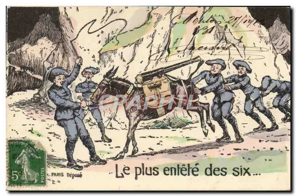 Soldaten, die eine Artilleriekanone transportieren — Der am meisten aufgeblasene der sechs... — Paris Déposé - Vorderseite