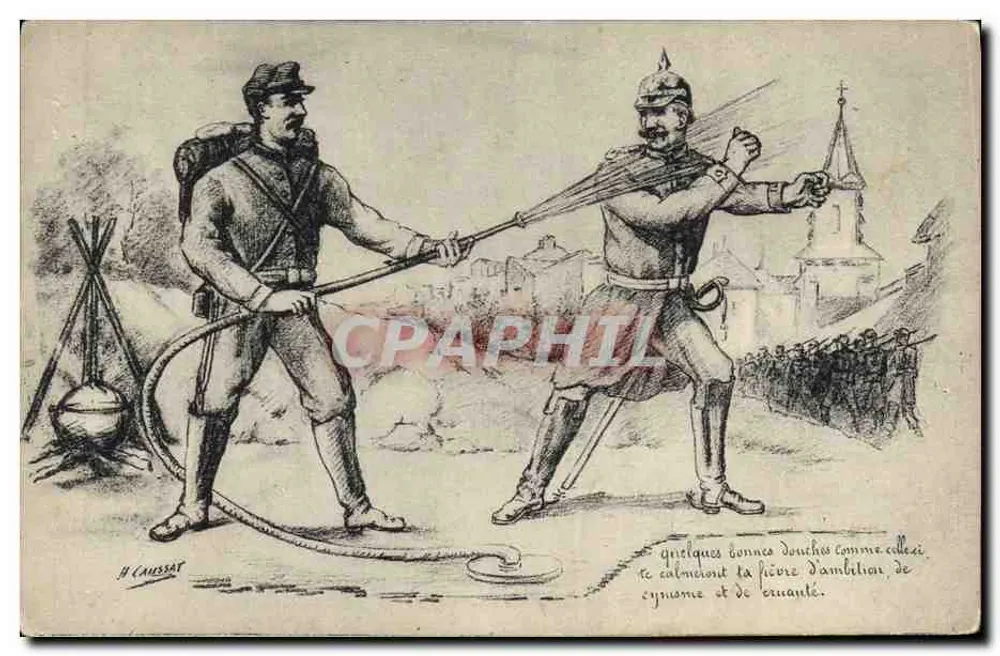 Soldados franceses e alemães em duelo — H. Caussat — Edição do autor - Frente