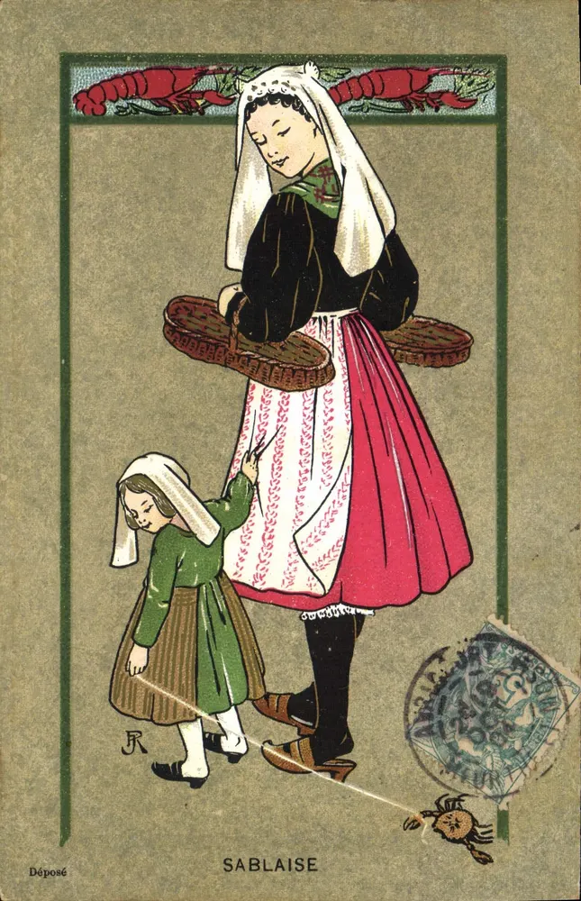 Sablaïse — mulher e criança em traje tradicional — editor GERIN, número de série não visível - Frente