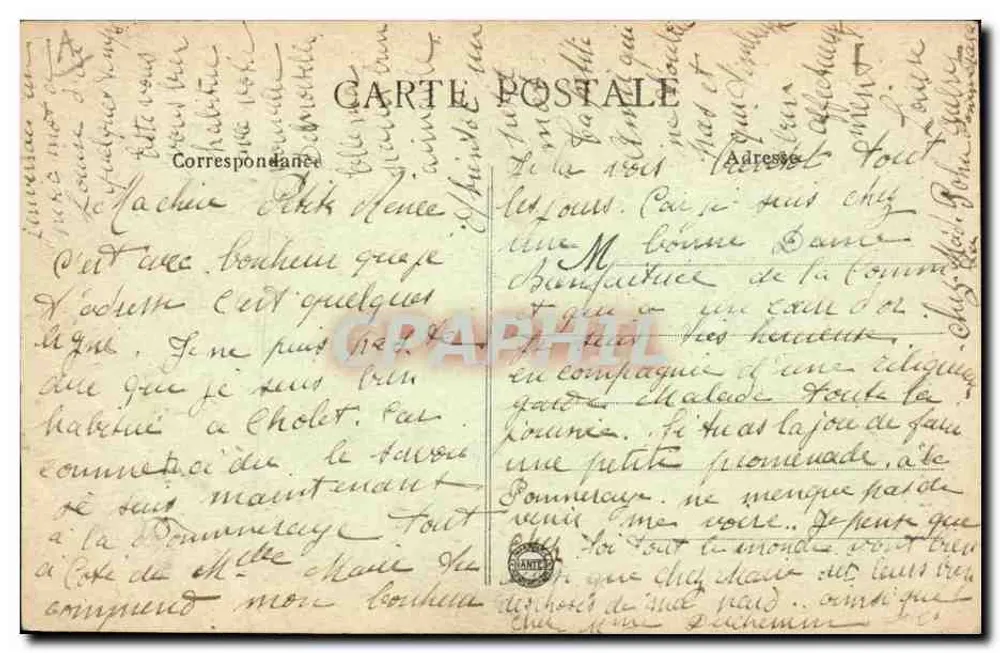 Femme portant un chapeau à grand nœud — Coiffe du Pays, éditeur A. Vallée, Cholet - Rewers