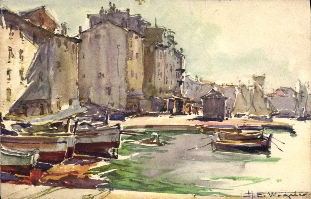 Hafen von Saint-Tropez — lebendige Ansicht — H.E. Waagder, Verlag STF, Nr. 493 - Vorderseite