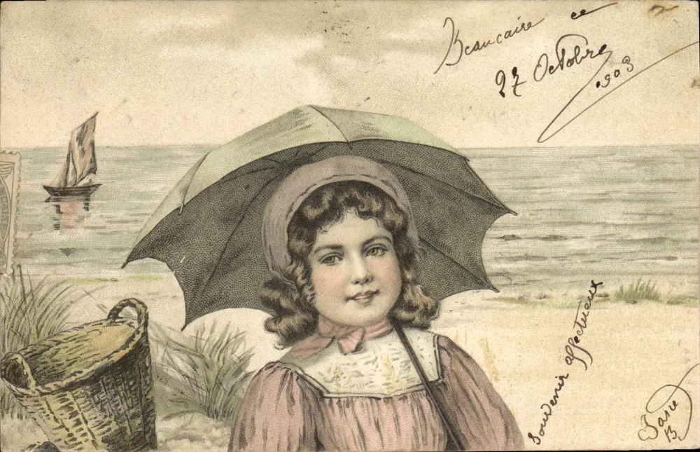 Mädchen mit Schirm am Strand — Beaucaire — Verlag Sane n°13 - Vorderseite