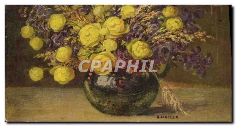 Arranjo de flores amarelas e violetas — A. Haller — St. F. Z. No. 1003 - Frente