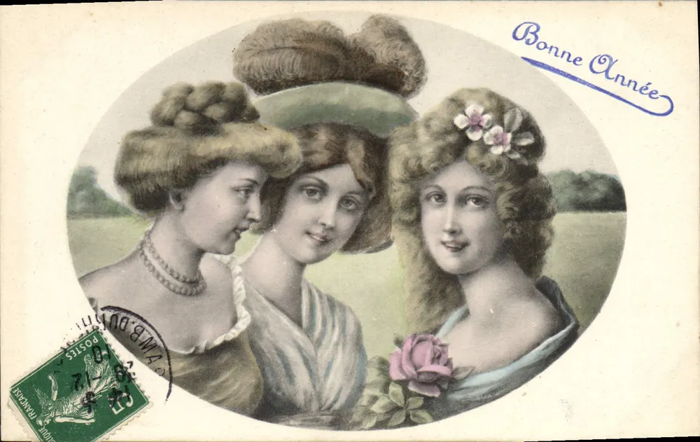 Drei Frauen — Neujahrsgruß — Verlag B.K.W.I. n° 435-6 - Vorderseite