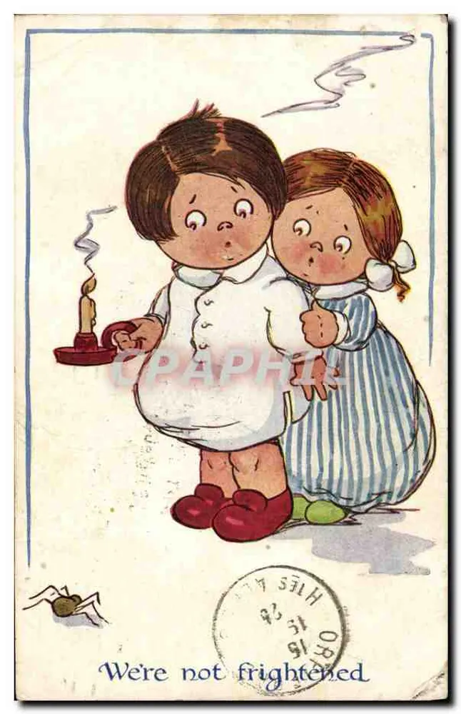 Deux enfants tenant la main — scène d'innocence avec une bougie et une araignée — éditeur 'W. & A. K. Johnston' (imprimé en bas à gauche) - Vorderseite