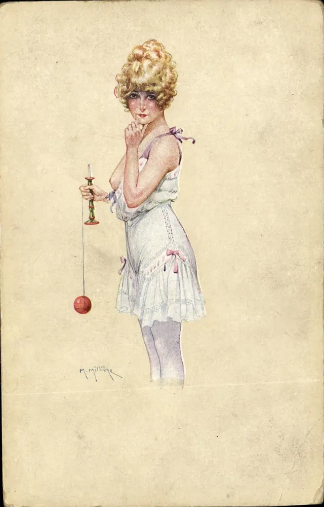 Junge Mädchen, das mit einem Yo-Yo spielt — Illustration — M. Millinge - Vorderseite