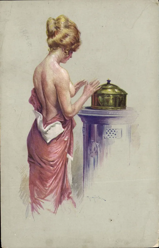 Frau in antiker Robe — Gebetsszene vor einem Räucheraltar — Profils parisiens, von M. Millière, n°3, Serie 30 - Vorderseite
