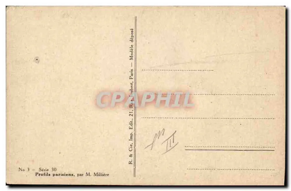 Frau in antiker Robe — Gebetsszene vor einem Räucheraltar — Profils parisiens, von M. Millière, n°3, Serie 30 - Rückseite