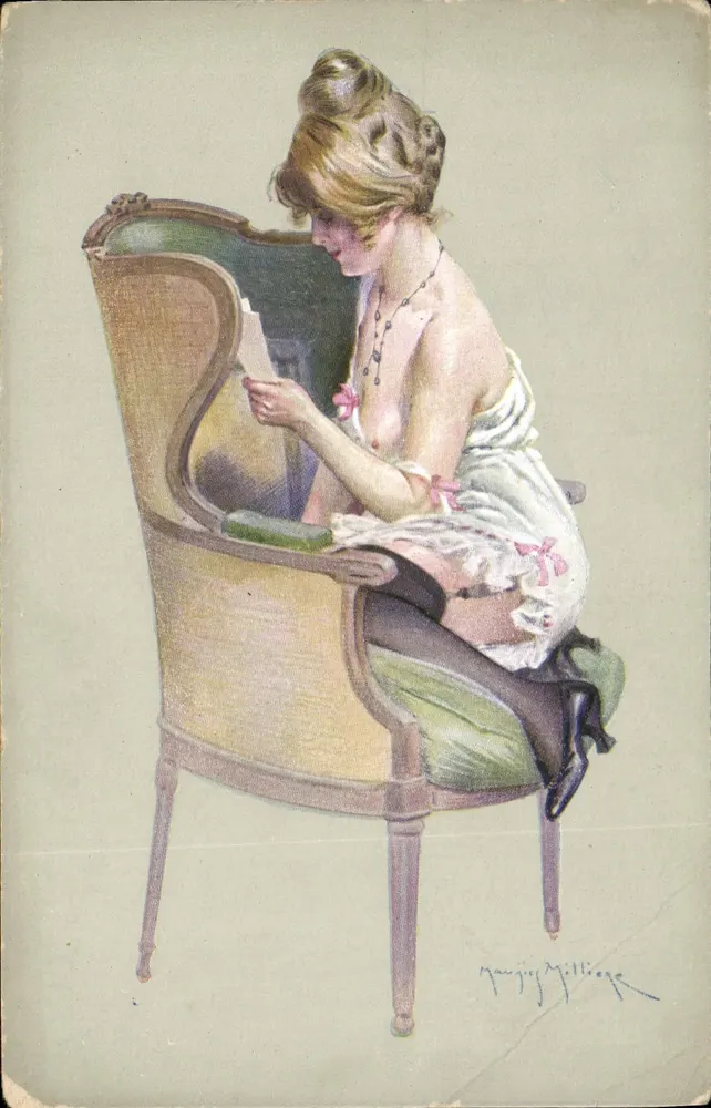 Junge Frau, die liest — intime Szene — Profils parisiens, von M. Millière, n° 20, Serie 30 - Vorderseite