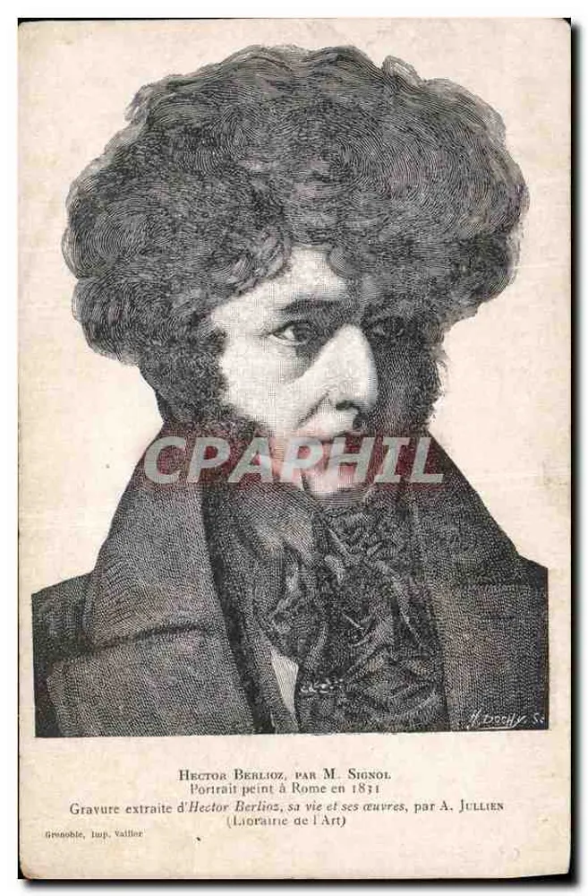 Hector Berlioz — Portrait gemalt in Rom 1831 — Kupferstich aus Hector Berlioz, sein Leben und Werke, von A. Jullien (Lioraire de l'Art) - Vorderseite
