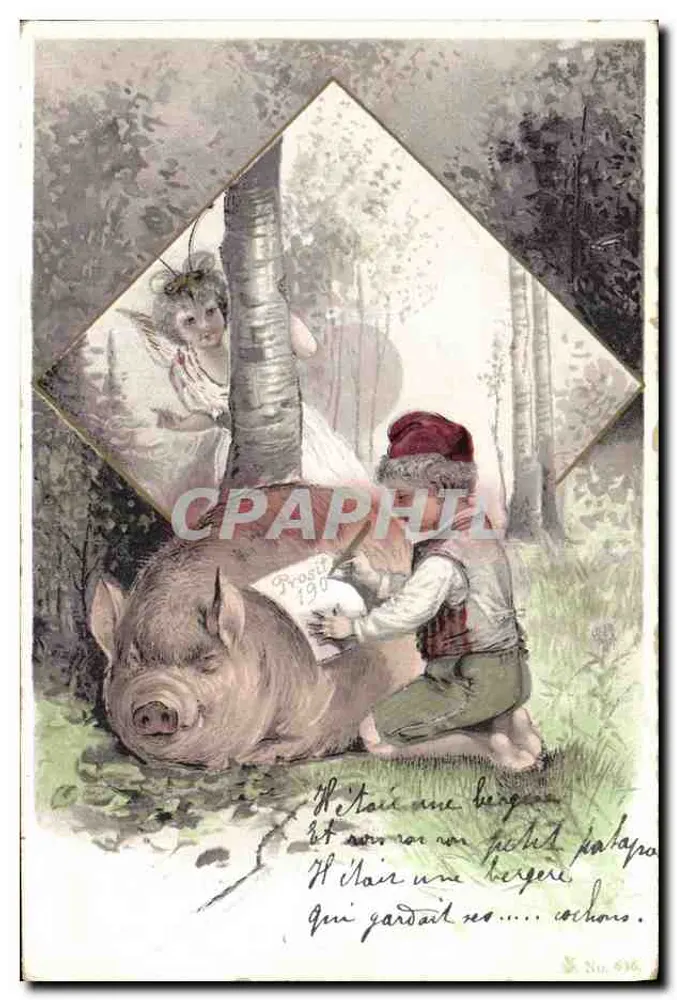 Schwein und Schäferin — Waldszenen — Verlag S. Nr. 636 - Vorderseite