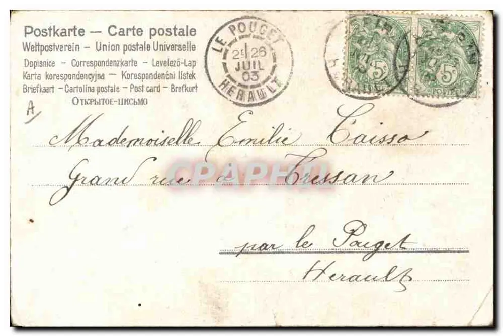 Pigé en costume de dandy offrant un cœur à une jeune femme — éditeur 'Le Pouget' n°435 - Rückseite
