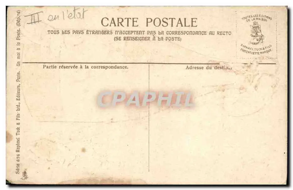 Pigés sur une bouteille de champagne — scène festive avec trois cochons — éditeur Raphaël Tuck & Fils, Paris, série III - Verso