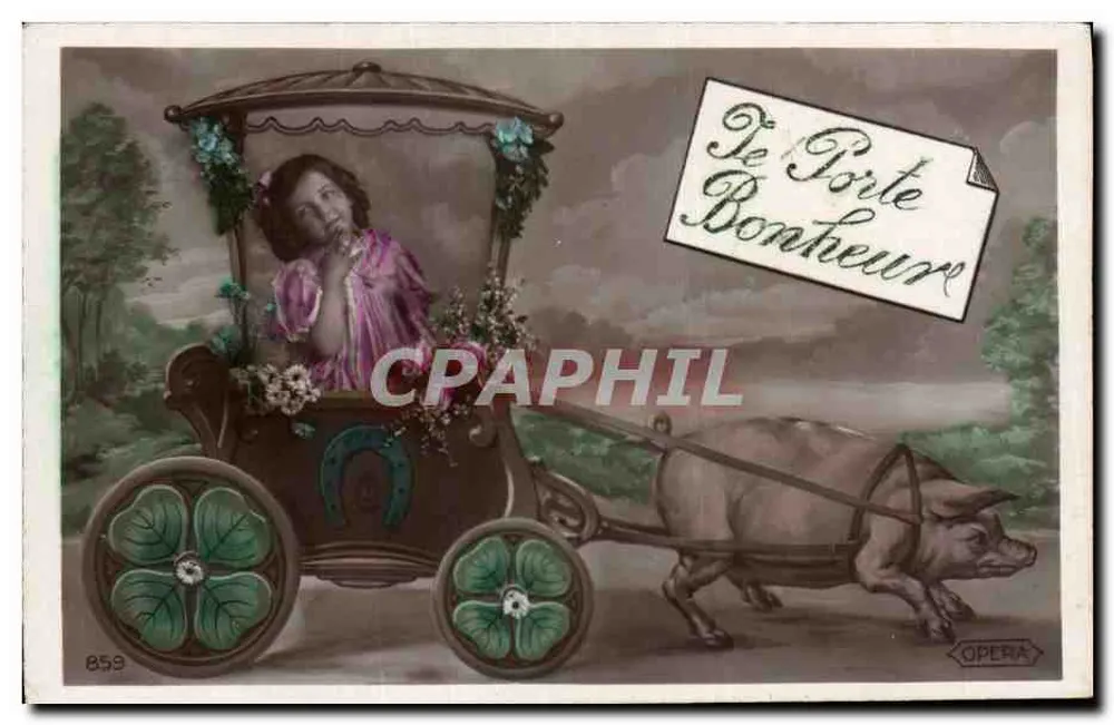 Pigé tirant une charrette — jeune fille en robe rose — éditeur OPERA, n° 859 - Frente